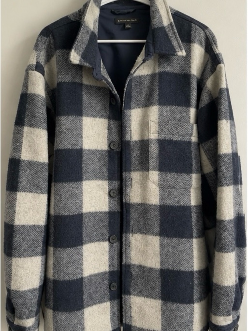 Banana Republic men’s Navy and Cream Plaid Pea Coat